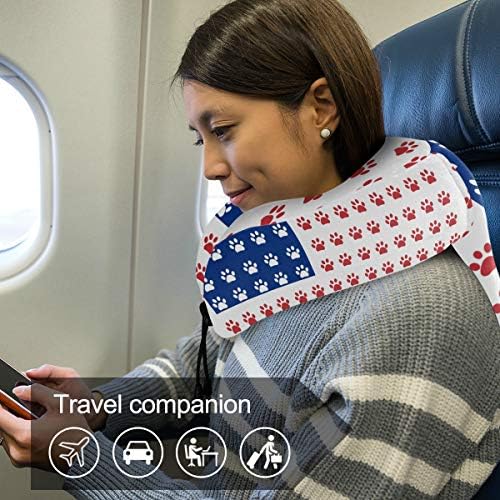 ALAZA Bellek Köpük Seyahat Yastık Amerikan Bayrağı Köpek Paw Baskı Boyun Yastık için Uçak Seyahat Kiti ile Yapış Klip, yumuşak