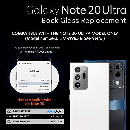 Galaxy Note20 Ultra 5G için Cell4less Arka Cam Kamera Lensi, Sökme Aleti ve Takılı Yapıştırıcı (Mystic White)Dahil Olmak Üzere