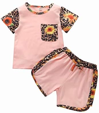 Toddler Bebek Kız Giysileri Bebek Nervürlü Örme Leopar Kısa Kollu T-Shirt + Şort 2 ADET Yaz Setleri