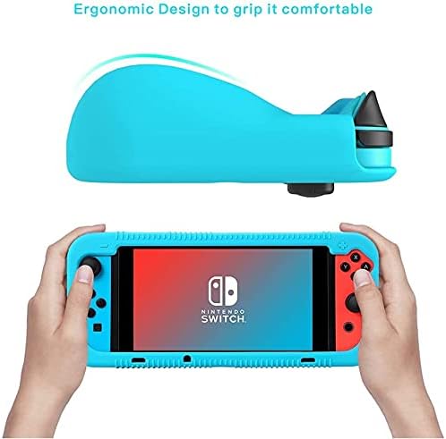 Teyomi Koruyucu Silikon Kılıf için Nintendo Anahtarı, Kavrama Kapak ile Temperli Cam Ekran Koruyucu, 2 Depolama Yuvaları için