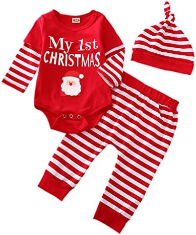 Todder Erkek Bebek Kız Giysileri 2 Adet Kıyafet Seti Benim 1st Noel Tulum Bodysuit T-Shirt + Ekose Pantolon + Şapka Seti