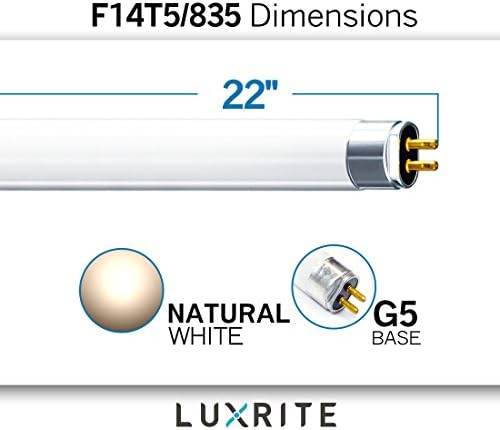 Luxrite F14T5 / 835 14 W 22 İnç T5 Floresan Tüp Ampul, 3500 K Doğal Beyaz, 60 W Eşdeğer, 1140 Lümen, G5 Mini Bi-Pin Bankası,