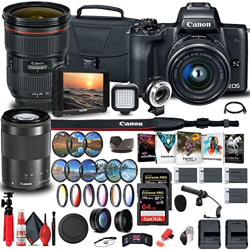Canon EOS M50 15-45mm ve 55-200mm Lensli Aynasız Dijital Fotoğraf Makinesi (Siyah) (2680C021) + Canon EF-M Lens Adaptörü +