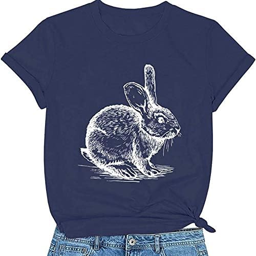 Sevimli Paskalya tavşanı Baskılı Gömlek Kadın Yaz Rahat O-Boyun Tavşan Grafik Tee Tops Kısa Kollu Komik Bluz
