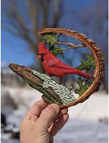YUEHAN Kardinal Ahşap Oyma El Yapımı kırmızı Kuş Reçine Süsler Süslemeleri, gerçekçi El Boyalı kırmızı Kardinal Kuş Tüneyen