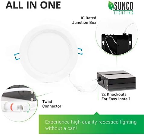 Sunco Aydınlatma 16 Paket 6 Inç LED Gömme Aydınlatma Tavan ışıkları Ince, 6000 K Günışığı Deluxe, Kısılabilir 14 W=100 W, 850