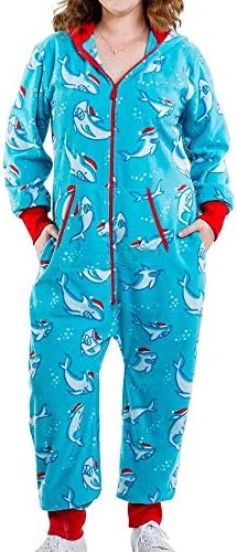 UXZDX CUJUX Noel Pijama Kapşonlu Pijama Setleri Kadın Bahar Güz Moda Rahat Uzun Kollu Parça Tulum Noel Baskı Ev Tekstili (Renk: