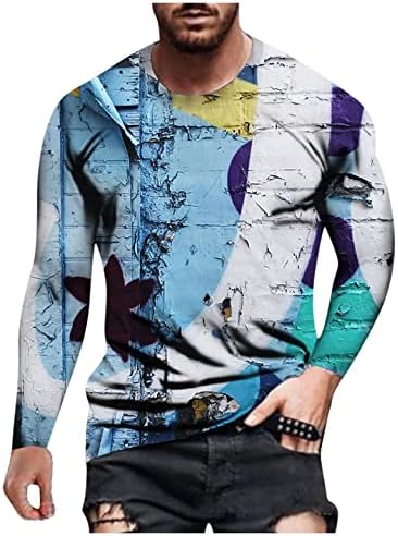 Erkekler için uzun Kollu Gömlek,erkek Vintage 3D Baskılı Grafik Tees Casual Yuvarlak Boyun Komik Gömlek Slim-Fit Bluz Tops