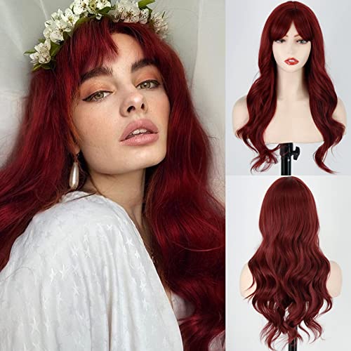 Kadınlar için MERISIHAIR Uzun Dalgalı Kırmızı peruk, Patlama ile Şarap Peruk, Kıvırcık Dalgalı Sentetik peruk Günlük Kullanım