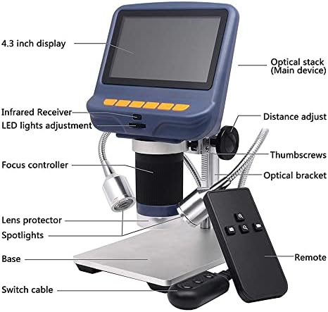 XİNAN 4.3 LCD Dijital Mikroskop 220x Büyütme, 1080 P Video Mikroskop ile Metal Standı, 12MP Ultra-Hassas Odaklama Kamera için