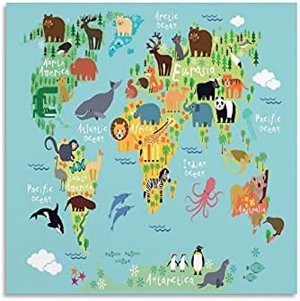 28x28 inç(70x70 cm) Karikatür Dünya Deniz Hayvanlar Korsan Hazine Haritası İskandinav Haritası Posterler ve Tuval Baskılar