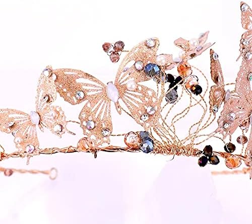 AEBDF Vintage Altın Kelebek Tiaras ve Taç Kristal Püskül Diadem Küpe Setleri El Yapımı Kadın Saç Takı Düğün Aksesuarları Hediye